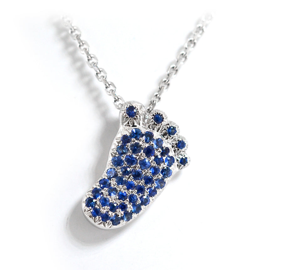 White Gold Blue Saphire Baby Foot Pendant