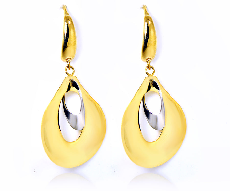 9ct two tone yellow and white gold drop earrings
