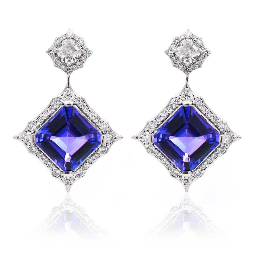 Violet Tanzanite  Drop Earrings with Diamonds