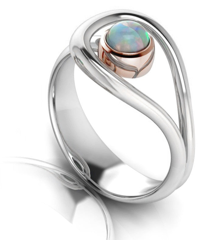 Sterling Silver Opal Dress Ring in White & Rose Gold