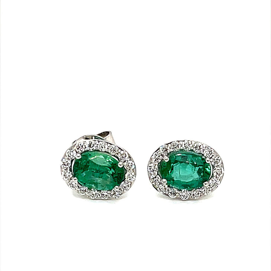 Emerald Diamond halo Studs Earrings