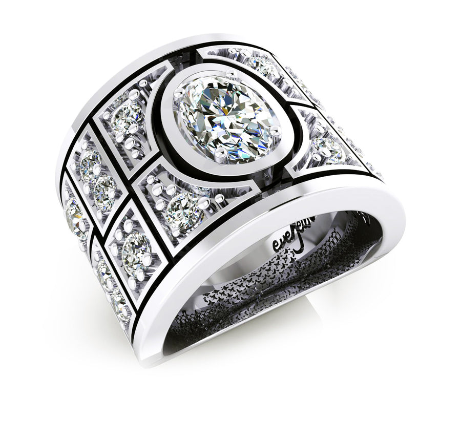 White Gold Dress Ring with Centre Oval Diamond