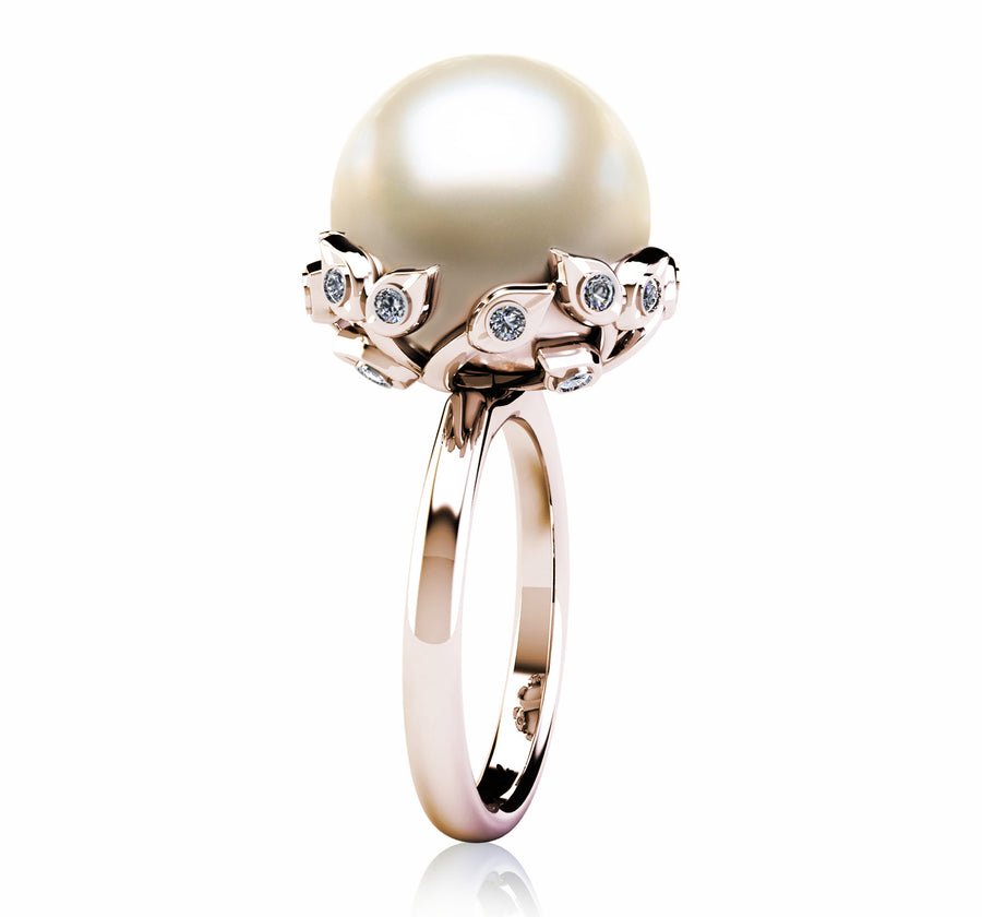 Rose Gold Tahitian Pearl Dress Ring with Diamonds