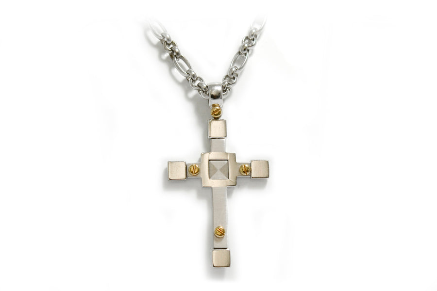 White & Rose Gold Large Cross Pendant