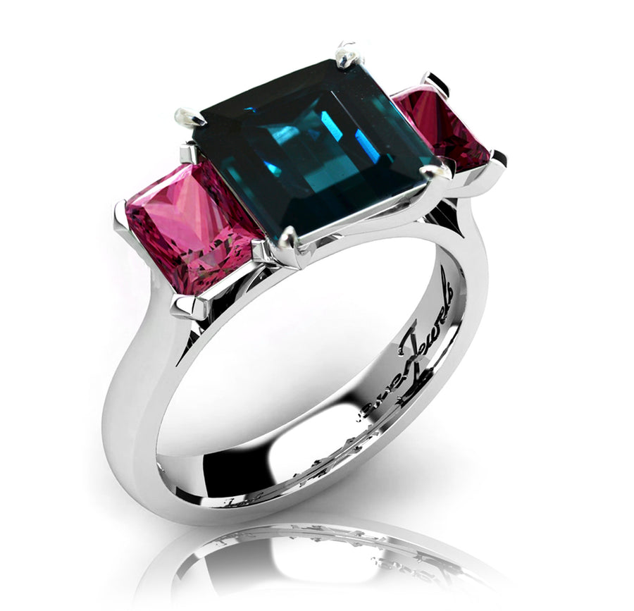 Trilogy indicolite and pink tourmaline ring