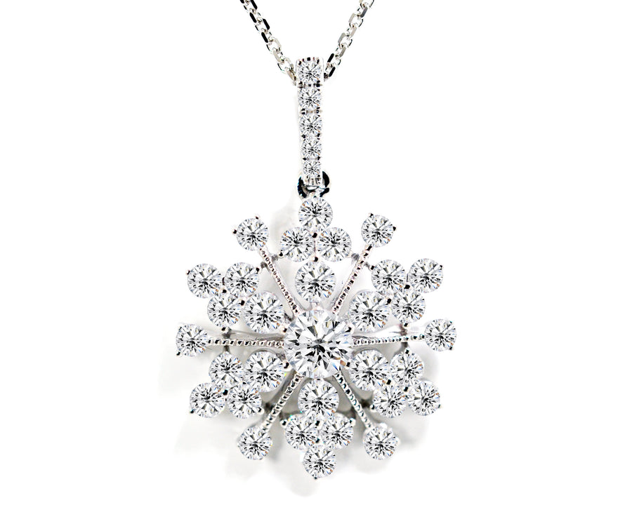 Diamond Snowflake Pendant in White Gold