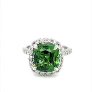 Apple Green Tourmaline and Diamond Halo Ring