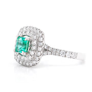 Cushion Emerald Ring &Double Diamond Halo