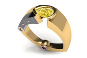 18ct yellow gold ring with a pear cut yellow diamond bezel set