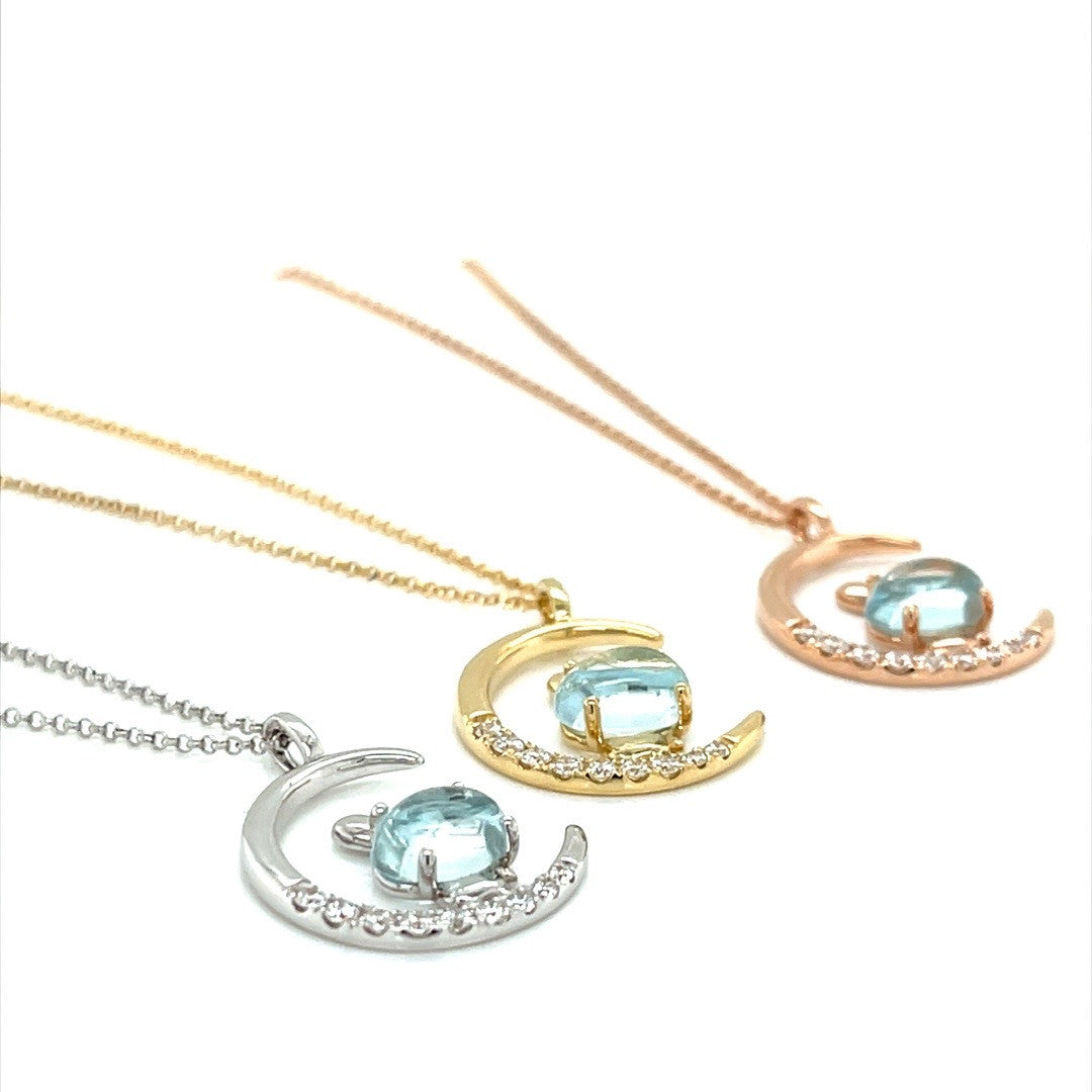 Aquamarine and Diamond yellow gold Bunny Necklace