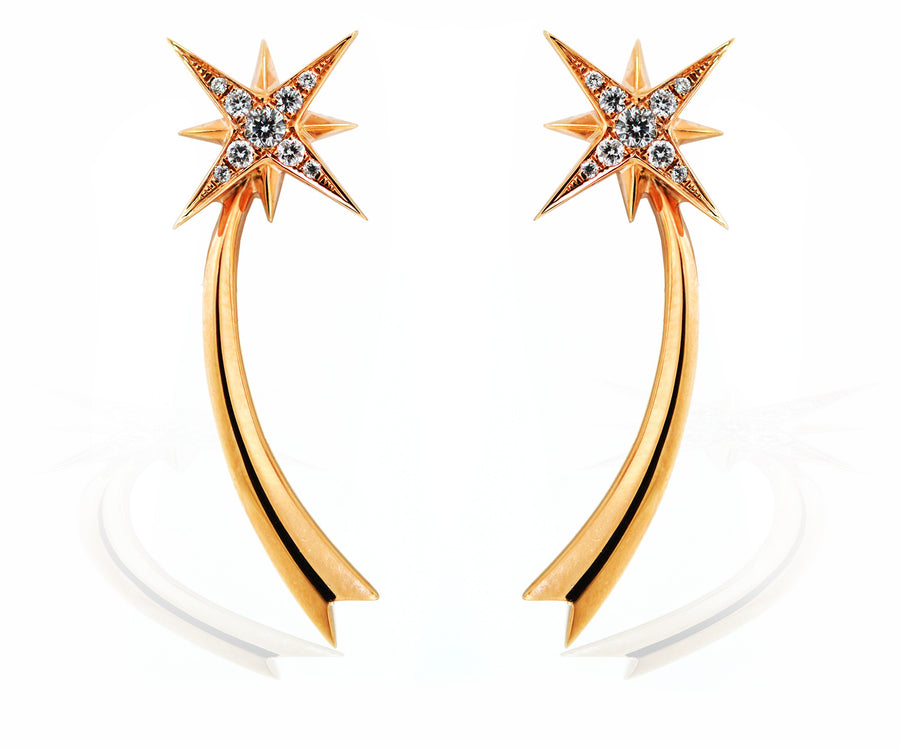 18ct Rose gold round brilliant diamond star earrings