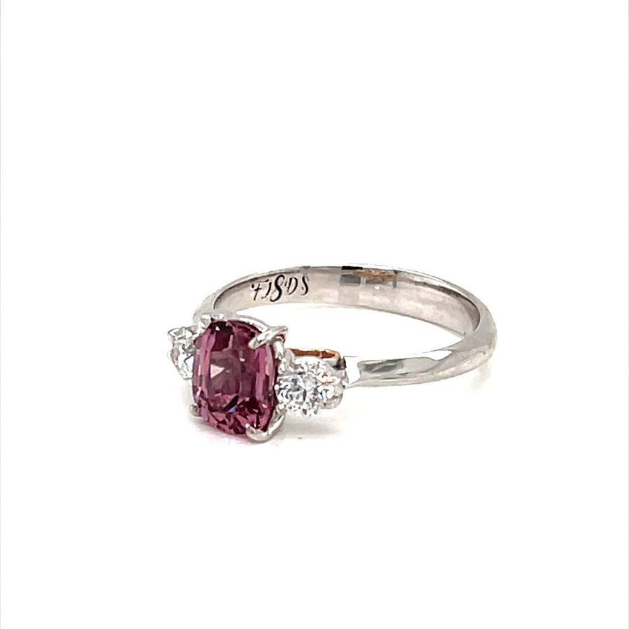 Pink Malaya garnet diamond Trilogy ring