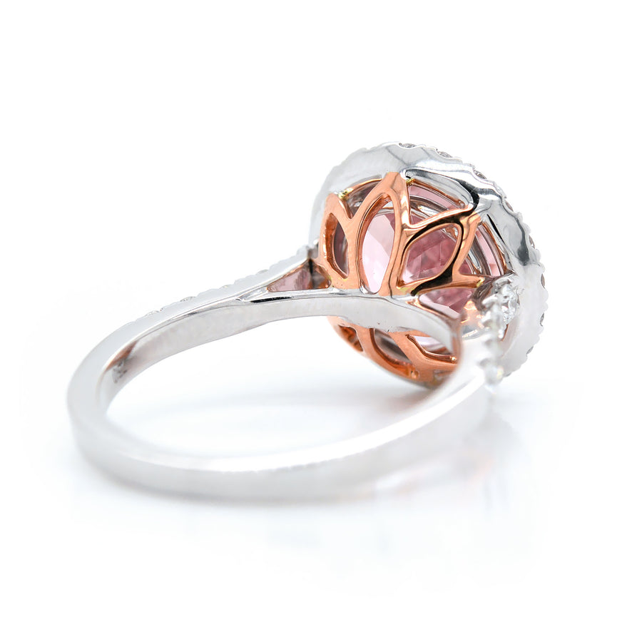 Round Morganite Dress Ring with a Halo of Diamonds