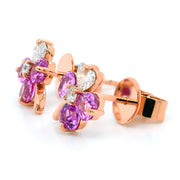 Pink Sapphire & Diamond Clover Earrings