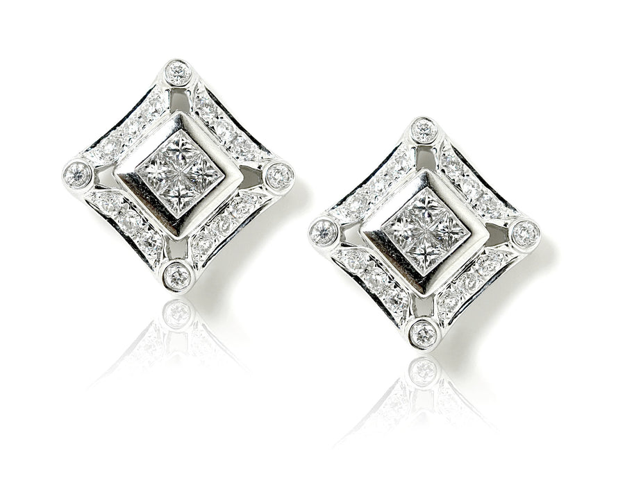 18ct white gold square diamond earring studs