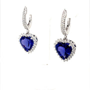 Heart Shaped Tanzanite and Diamond Halo Earrings