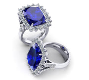 Tanzanite and  diamond halo Ring