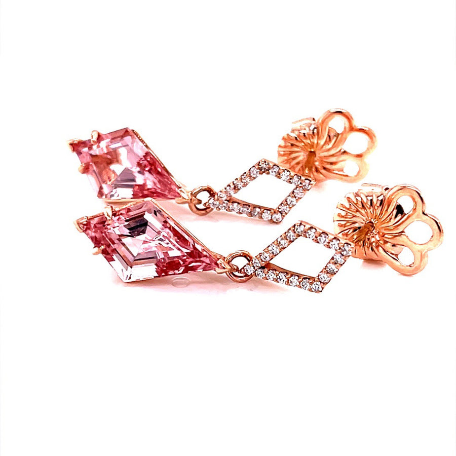 Kite shaped Pink Morganite and Diamond Earrings