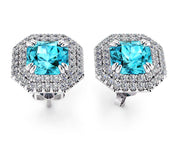 18ct White gold double diamond halo blue zircon stud earrings