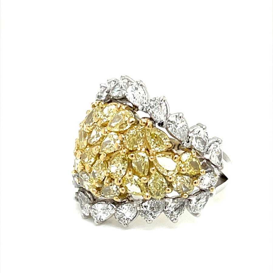 Pear shaped Yellow and White Diamond Ring