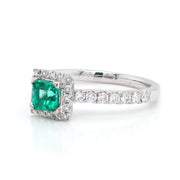 Princess Cut Emerald Ring with a Halo of Diamonds