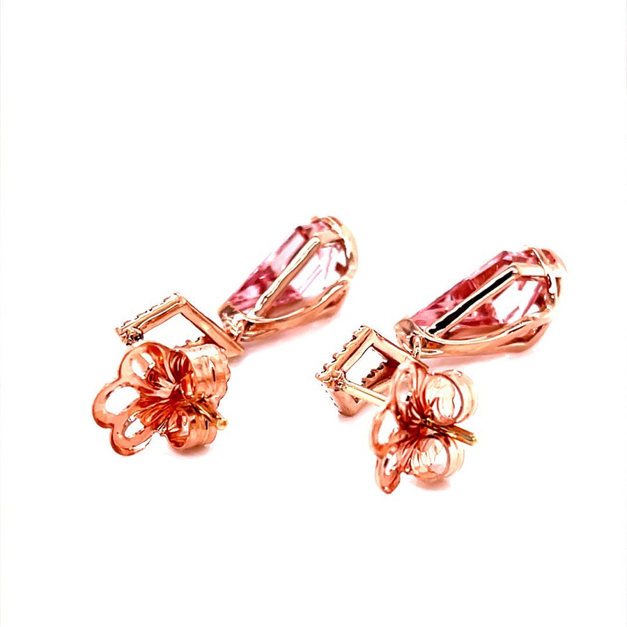 Kite shaped Pink Morganite and Diamond Earrings