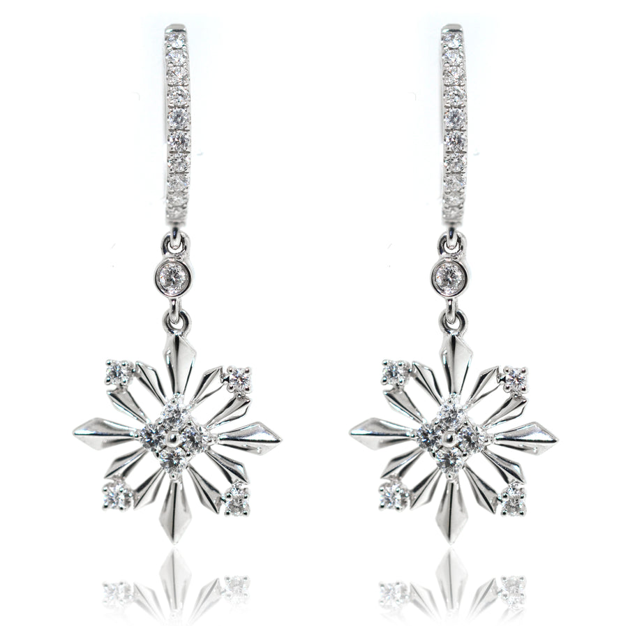 18ct White gold diamond snowflake earrings