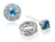 18ct White gold blue Topaz diamond halo earrings