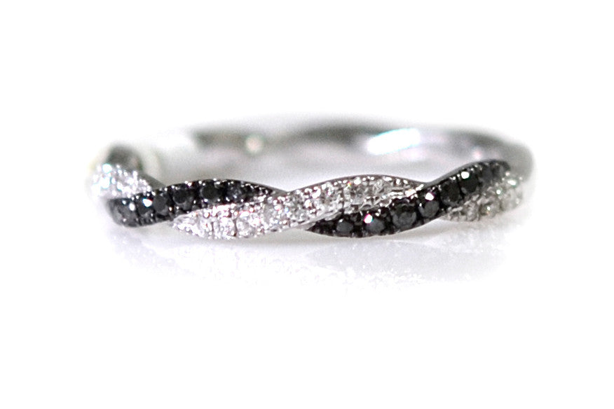 18ct White gold black and white diamond crossover wedding band