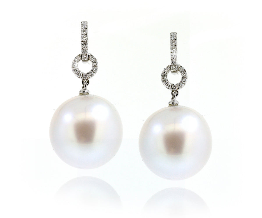 18ct White gold south sea pearl diamond earrings