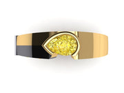 18ct yellow gold ring with a pear cut yellow diamond bezel set