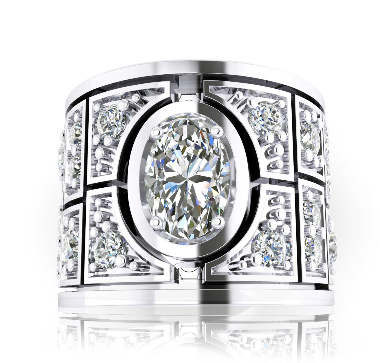 White Gold Dress Ring with Centre Oval Diamond