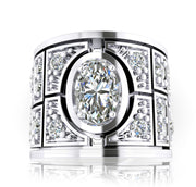 White Gold Dress Ring with Centre Oval Diamond