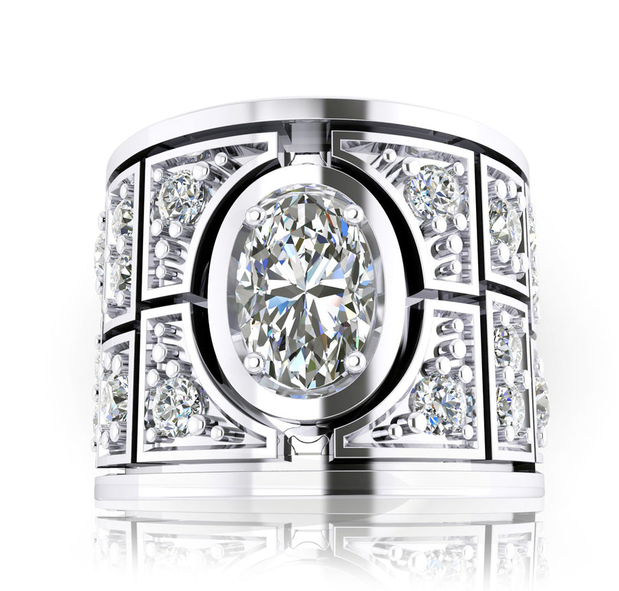 White Gold Dress Ring with Centre Oval Diamond