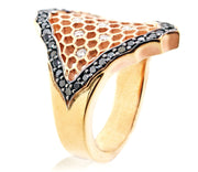 Rose Gold Honeycomb Black and White Diamond Dress Ring