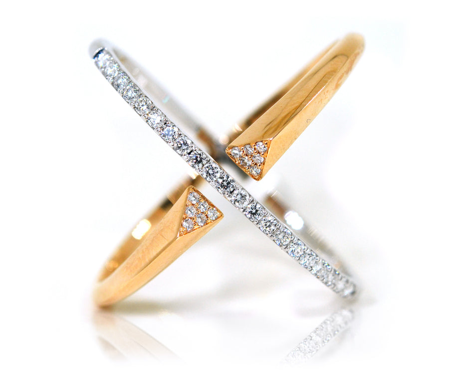 18ct Rose & White Gold Cross Over Diamond Dress Ring
