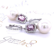 Pink Spinel and South Sea Pearls Diamond Earrings