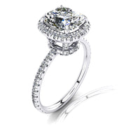 Cushion Cut Diamond Halo Engagement Ring High Setting