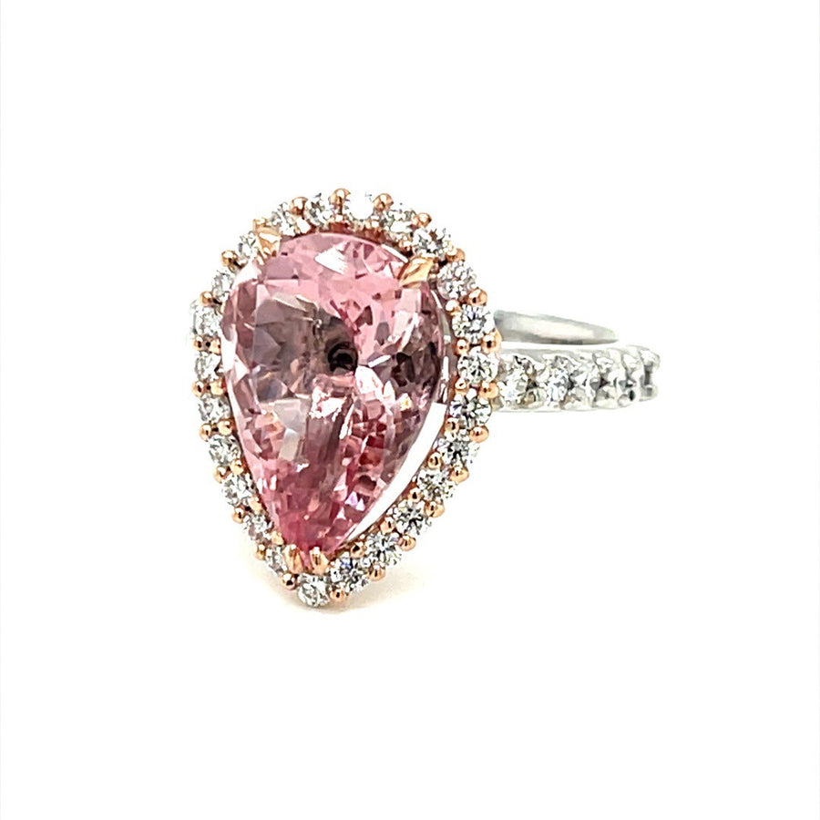 Pink Morganite Diamond Halo Ring