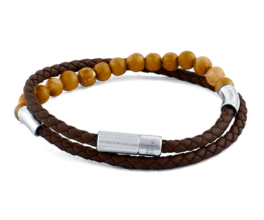 Men's Braided Leather and Copper Beaded Bracelet