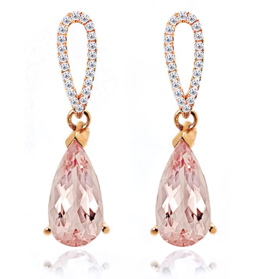 18ct Rose gold pear cut morganite earrings with diamonds