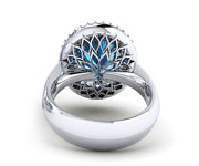 Oval Aquamarine Dress Ring with a Halo of Diamonds