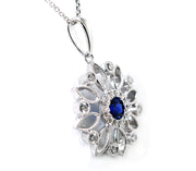 Diamond Flower Pendant with a Centre Blue Sapphire