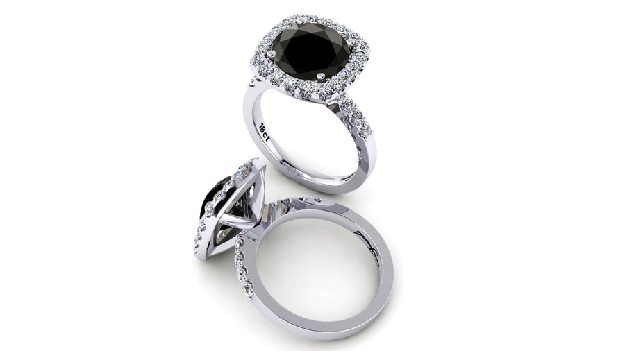 Black Round Diamond Halo Engagement Ring