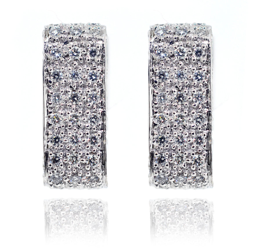 18ct White Gold Square Pave Diamond Earrings