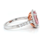 Pink Cushion Cut Morganite Ring with a Halo of Diamonds
