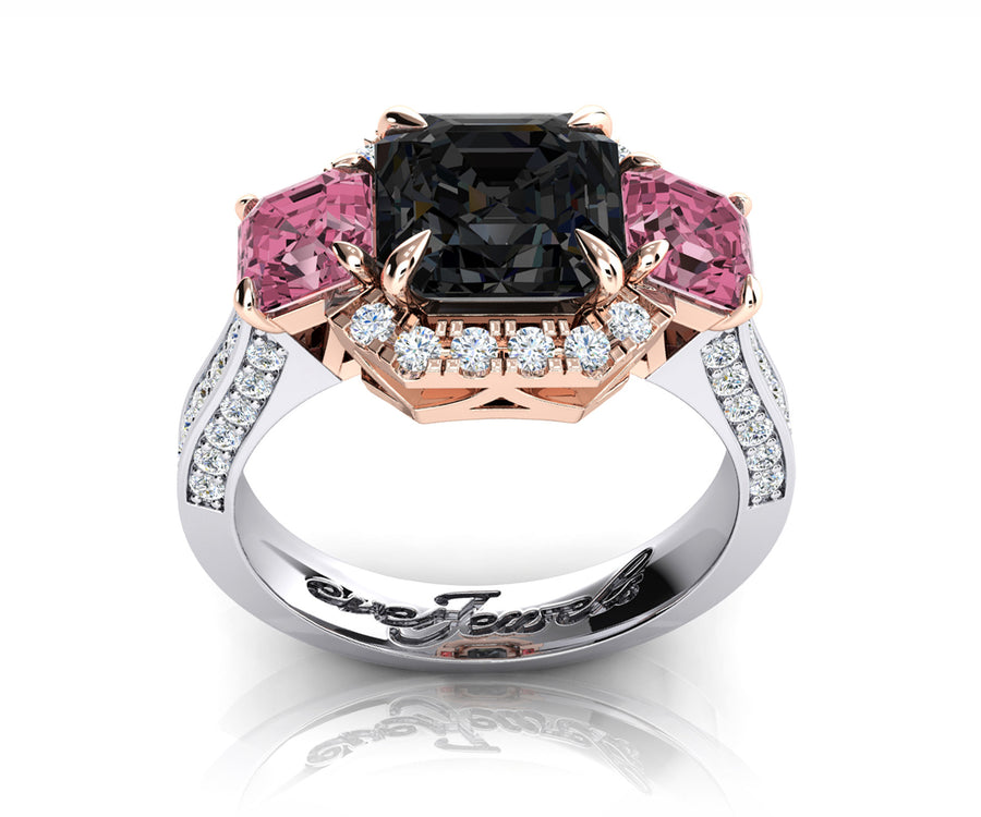 18ct White and rose gold pink and grey spinel Diamond dress ring