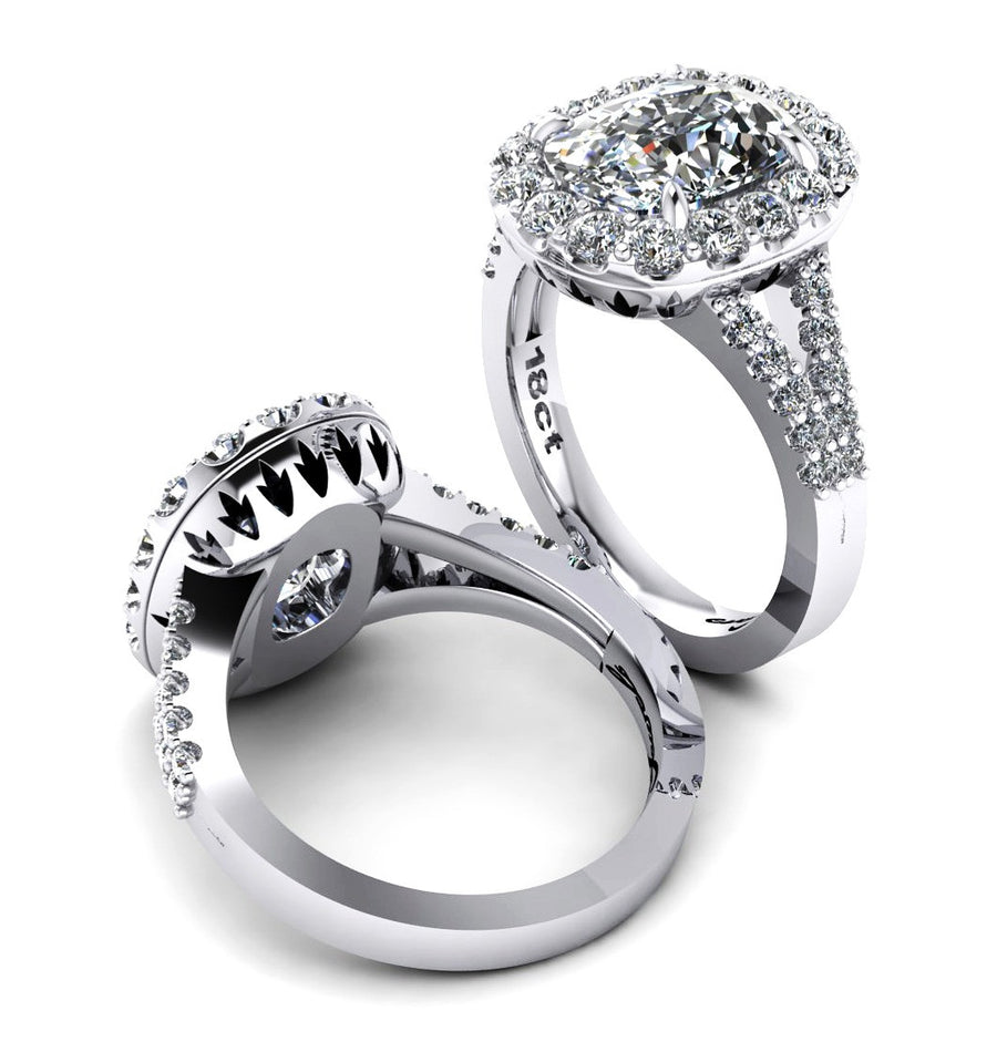 Oval Diamond Halo Engagement Ring with Split Diamond Shank