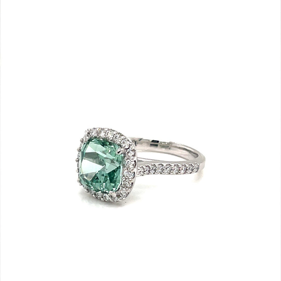 Seafoam  Tourmaline Diamond Halo Ring