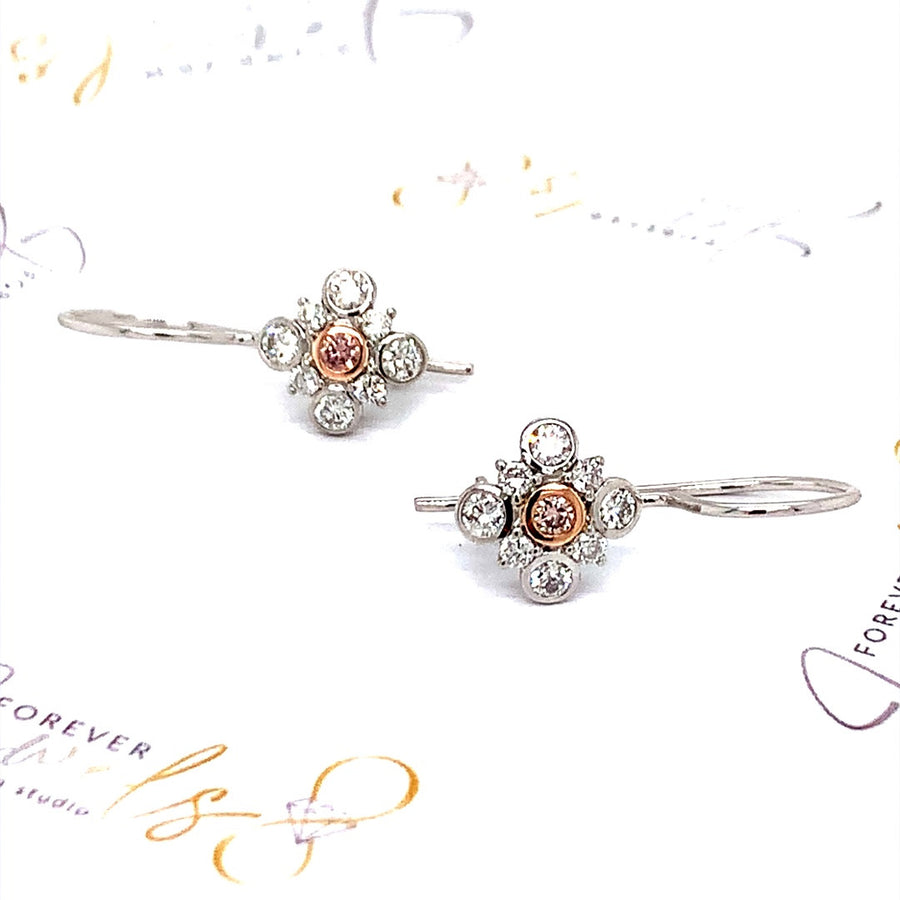 Elegant Pink Diamond Cluster Earrings